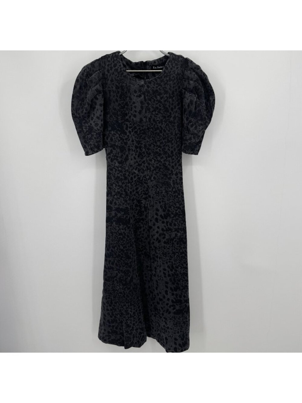 En Saison Charcoal Gray Harlow Midi Dress size S Small Puff Sleeve A-Line